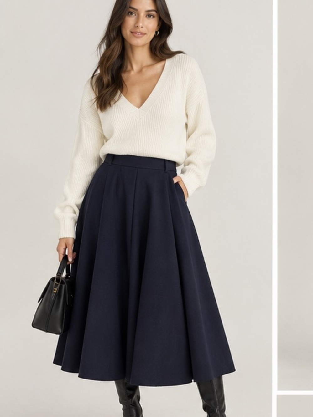 Unknown Brand Navy Midi A-Line Skirt